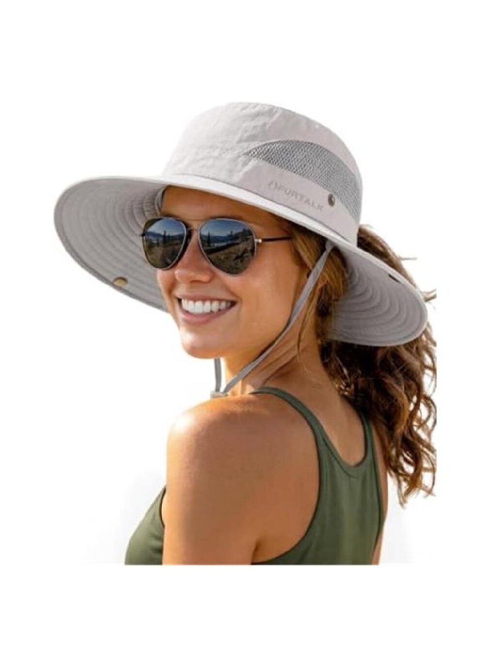 Womens Sun Hat with Ponytail Hole Beach Hiking Summer Wide Brim UPF 50+